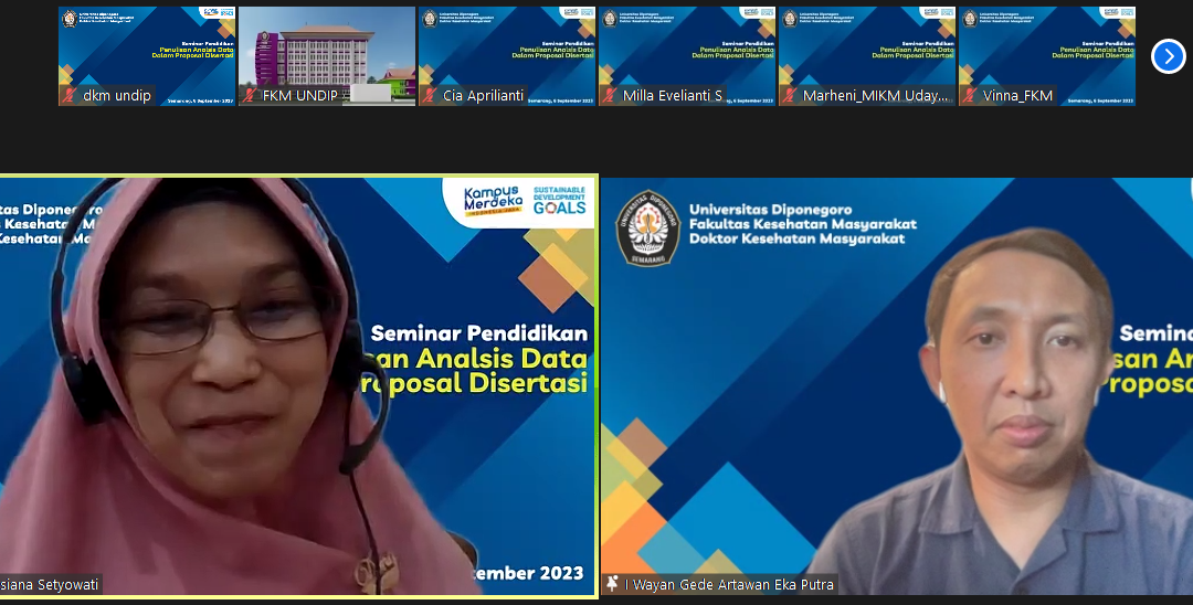 Seminar Pendidikan DKM FKM Undip dengan Judul Penulisan Analisis Data Dalam Proposal Disertasi